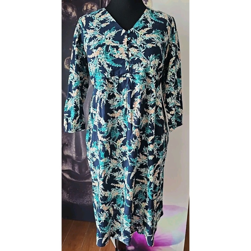 J JILL Exotic Blooms Garden Black Green V Neck Cotton Dress Size S Petiteโ